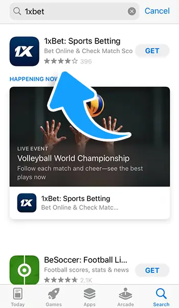Step 2 - Locate the official 1xBet app and tap Download