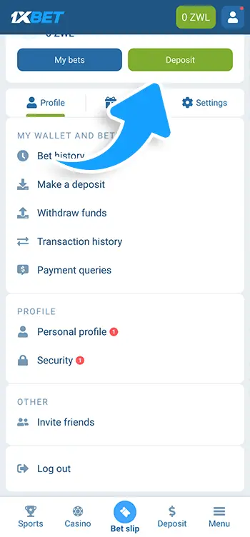 Step 3 - Select the Deposit button